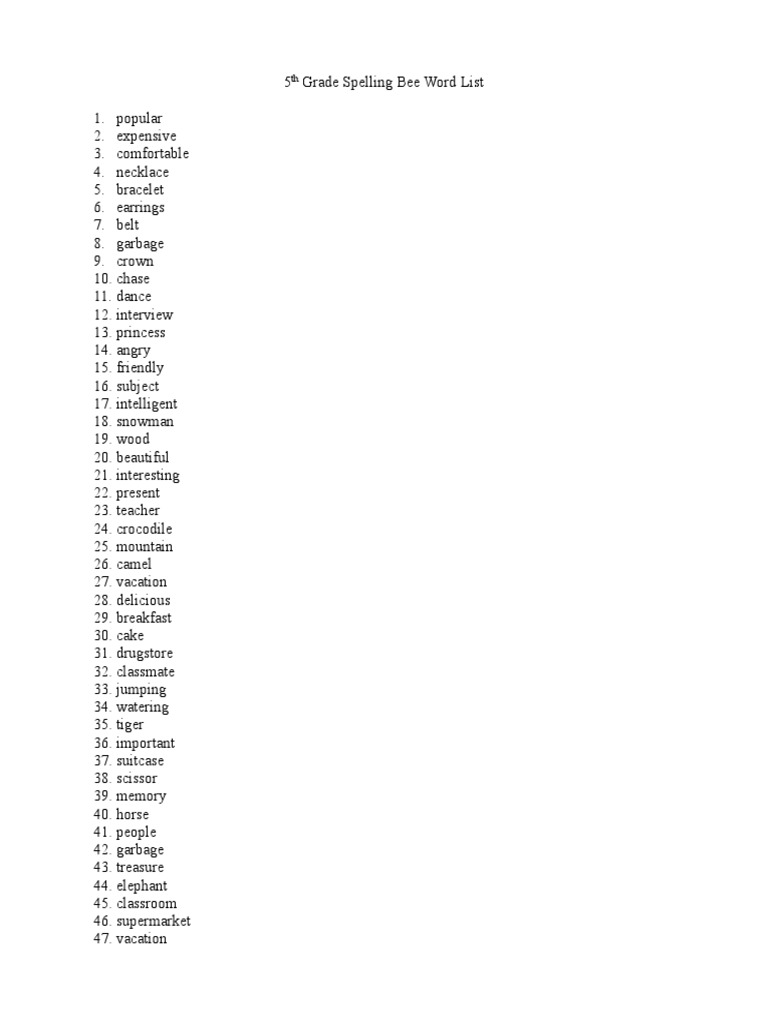 5th Grade Spelling Words | PDF | Home & Garden | General Fiction