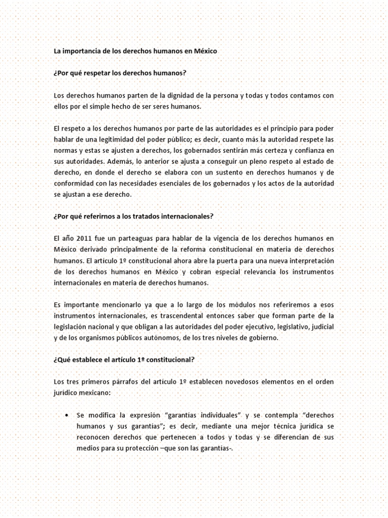La Importancia de Los Derechos Humanos en México | PDF | Derechos ...