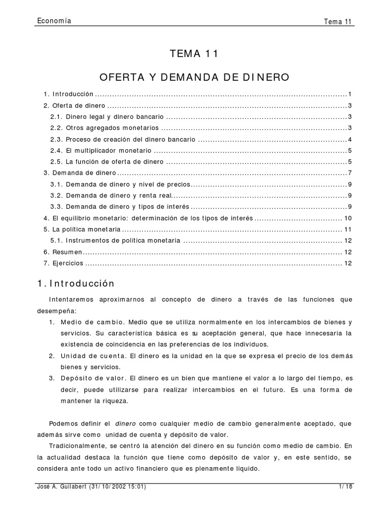 Oferta y Demanda de Dinero | PDF | Oferta de dinero | La política monetaria