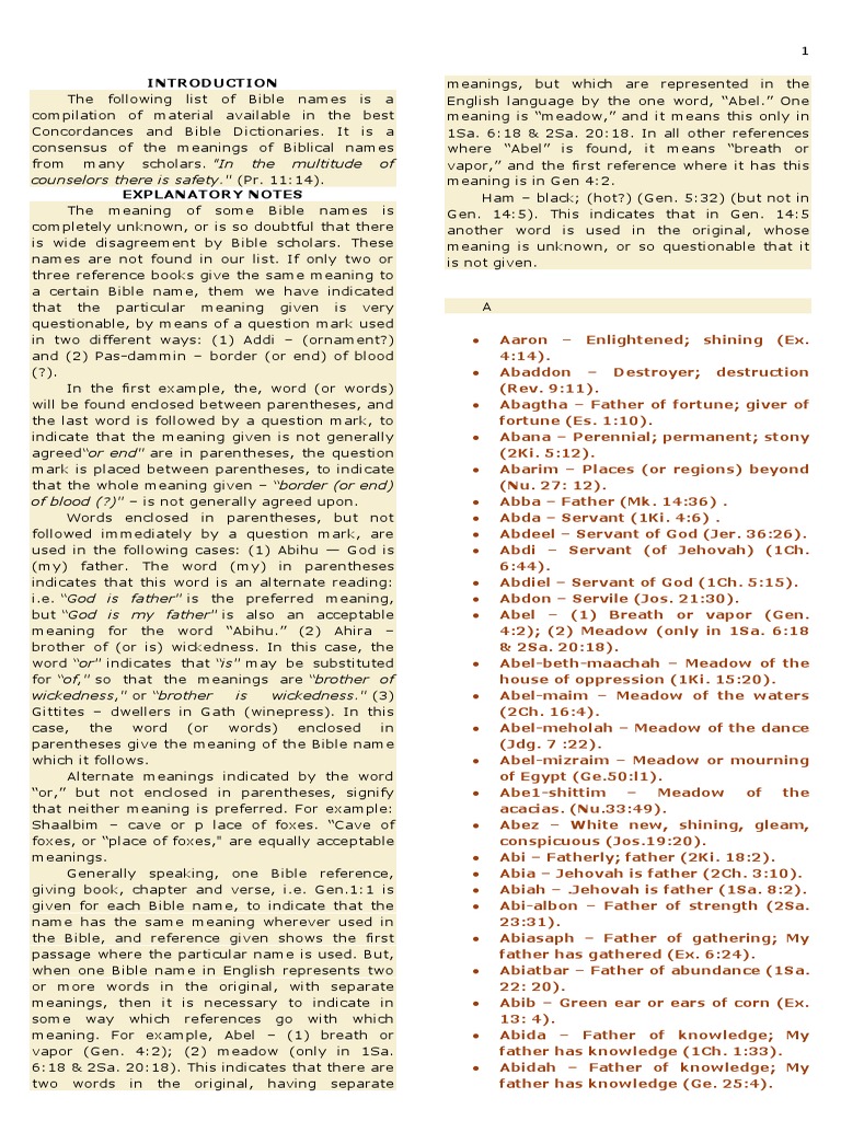 Bible Names and Meaning PDF Bracket Old Testament People