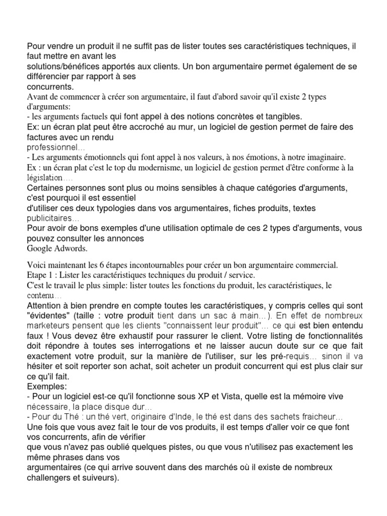 comment faire un bon argumentaire commercial