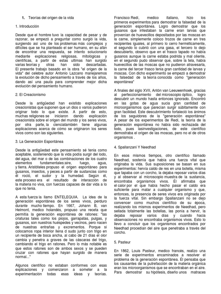 Teorías sobre el origen de la vida | PDF | Plantas | Creacionismo