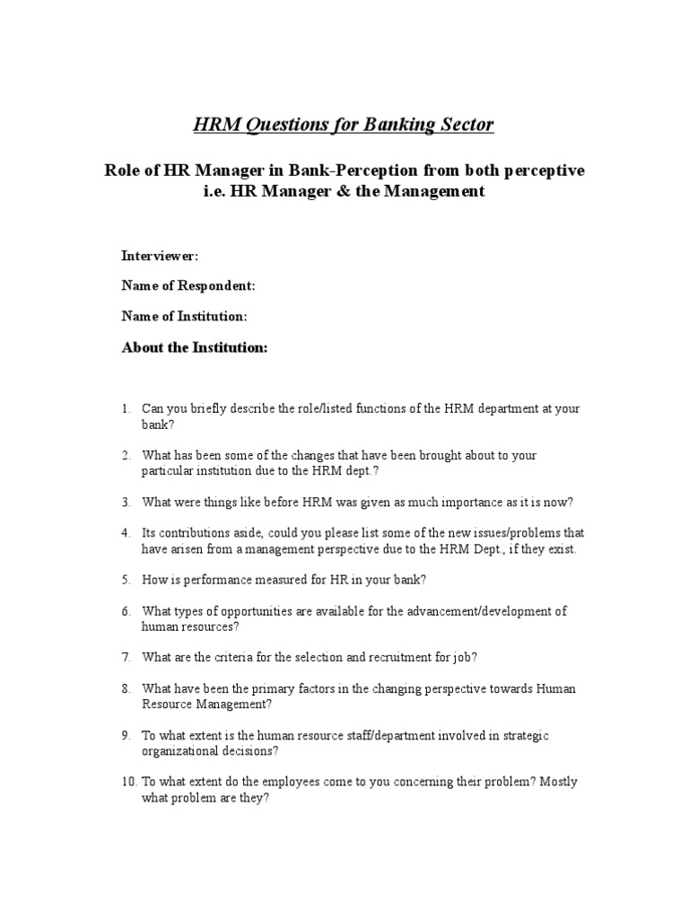 HRM Questionnaire For Banking Sector | PDF