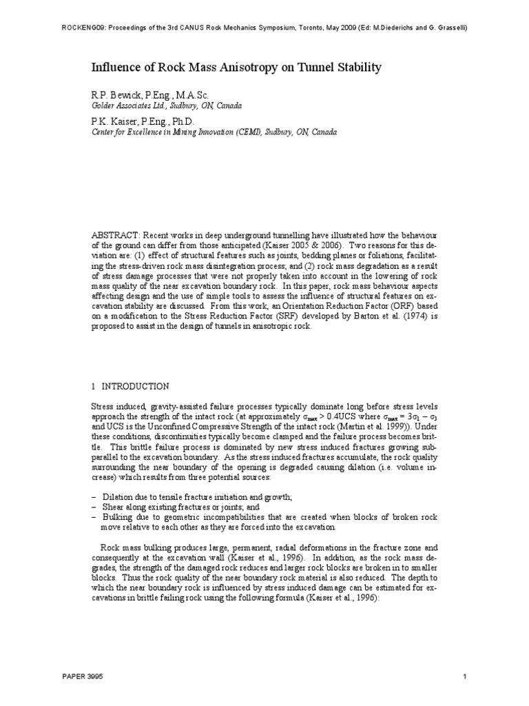 Influence of Rock Mass Anisotropy On Tunnel Stability | PDF | Yield ...