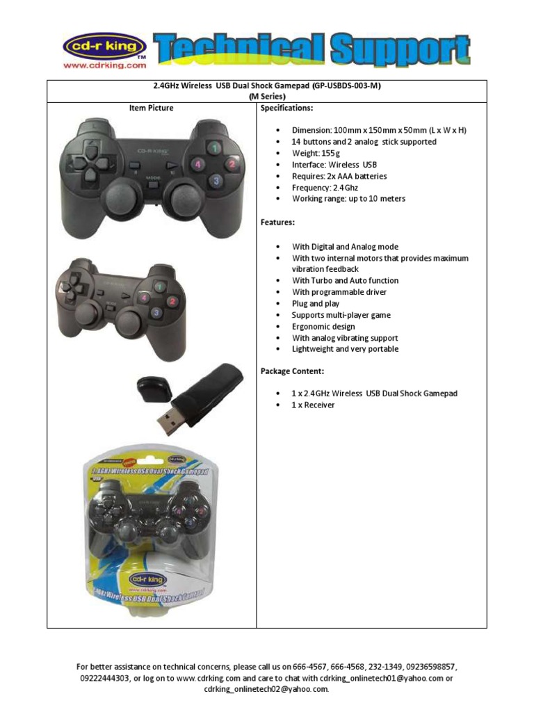 Wireless USB Dual Shock Gamepad Guide | PDF | Usb | Video Game Hardware