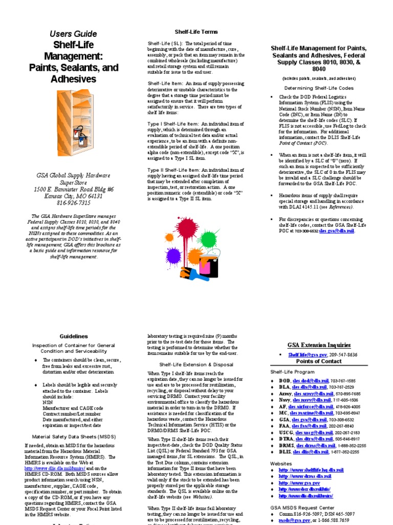 ShelfLife Management Paints, Sealants, and Adhesives Users Guide