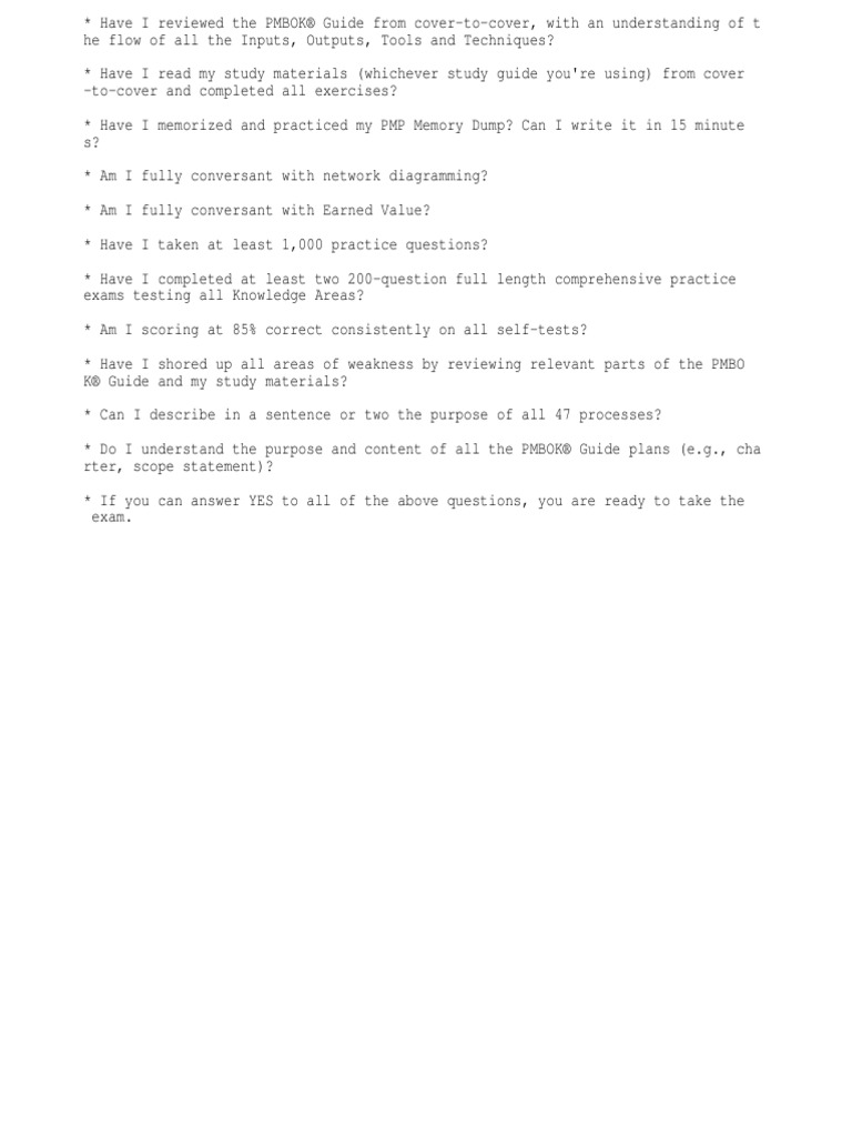 Pmp Checklist Pdf Business