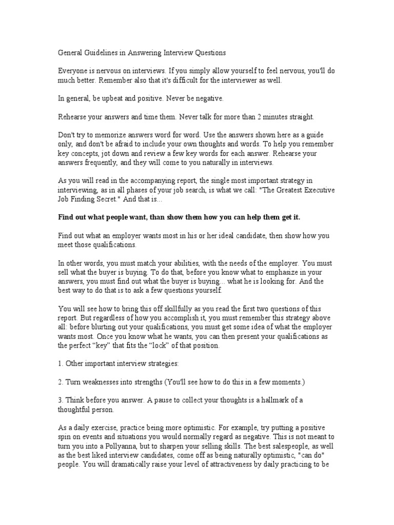 Interview Question Answering Strategies | PDF | Question | Cognition