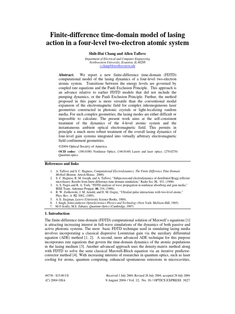 Finite-Difference Time-Domain Model of Lasing Action in A Four-Level ...