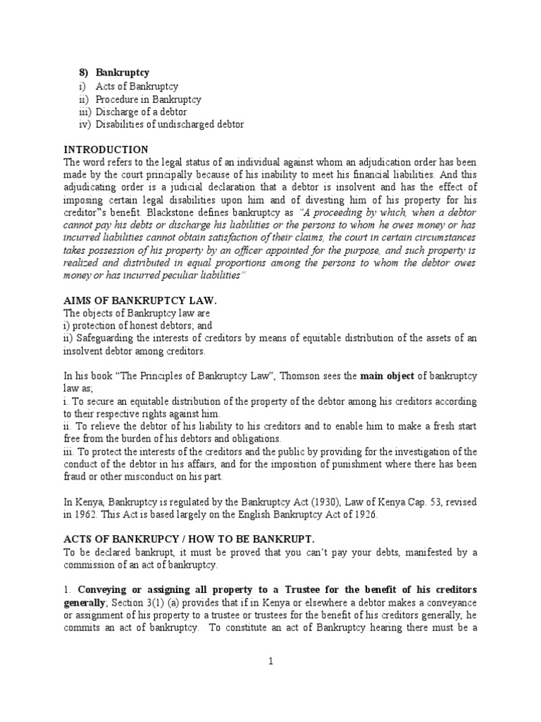 Kenya Law Bankruptcy PDF Debtor Bankruptcy