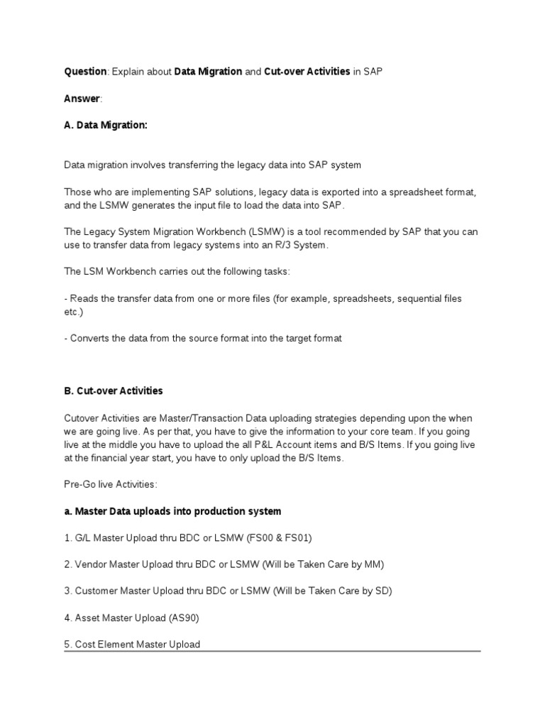 SAP Data Migration and Cutover Guide | PDF | System Administrator ...