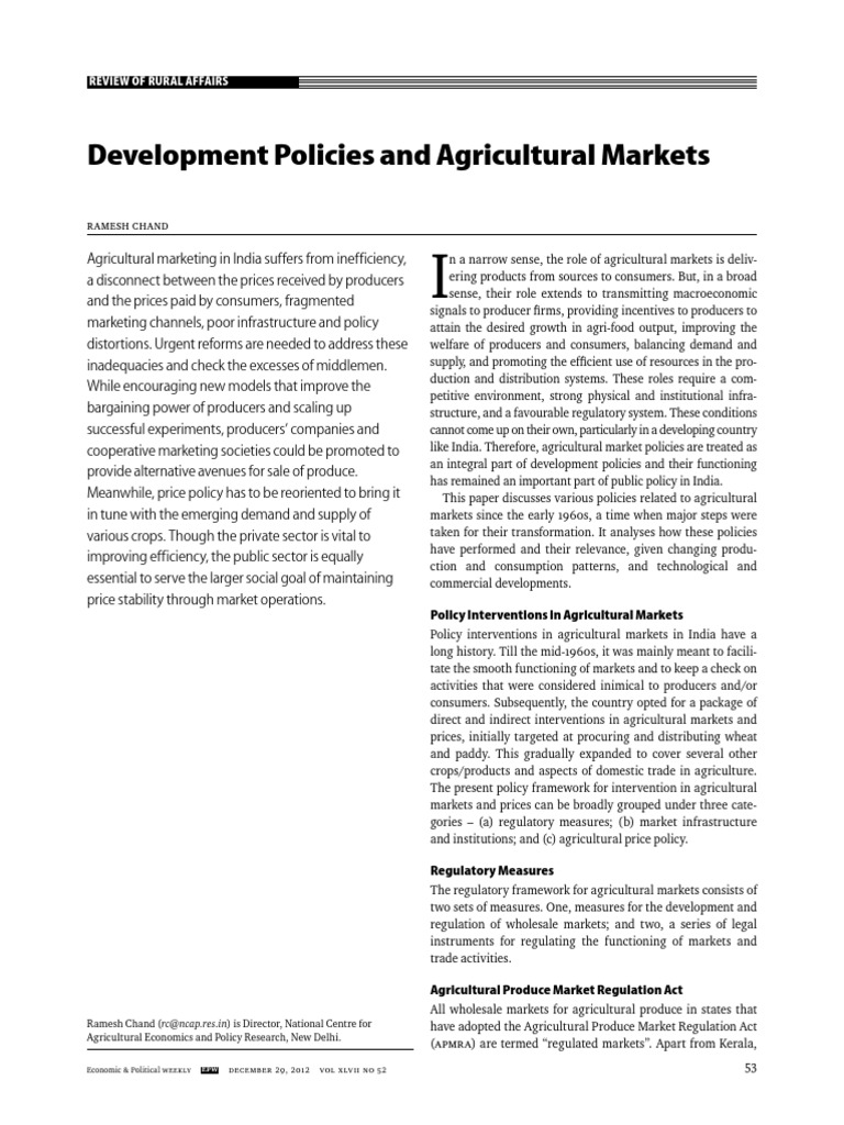 An Analysis of Agricultural Market Reforms in India: Addressing ...