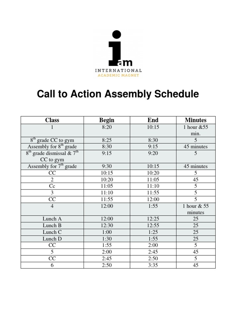 AM Assembly Schedule - Call To Action-1 | PDF