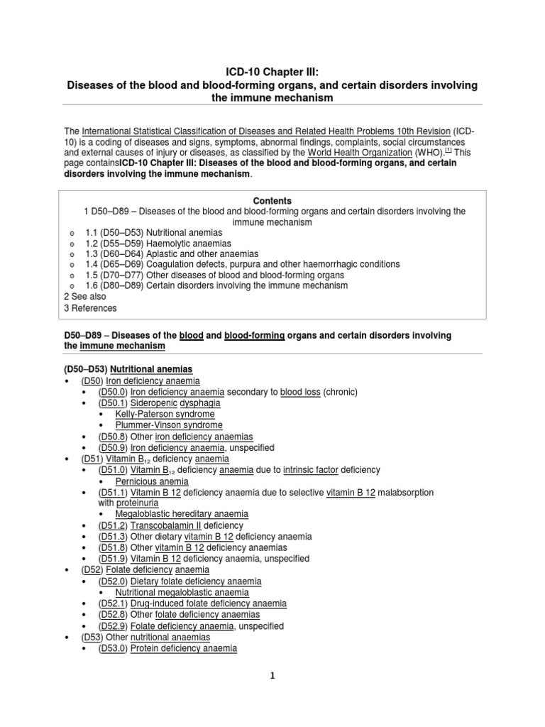ICD 10 Chapter 3 Diseases of the Blood and BloodForming Organs, And Certain Disorders