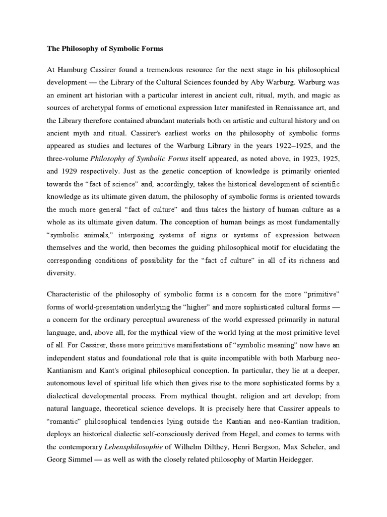 The Philosophy of Symbolic Forms Immanuel Kant Martin Heidegger
