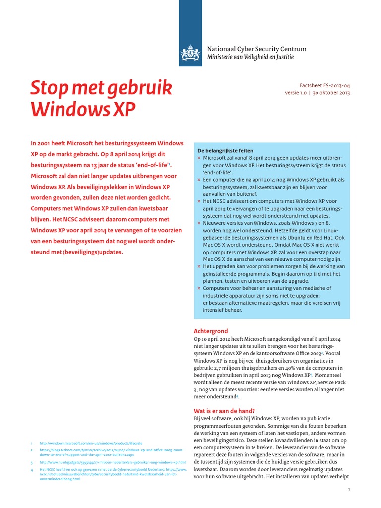 Factsheet Stop Met Gebruik Windows XP | PDF