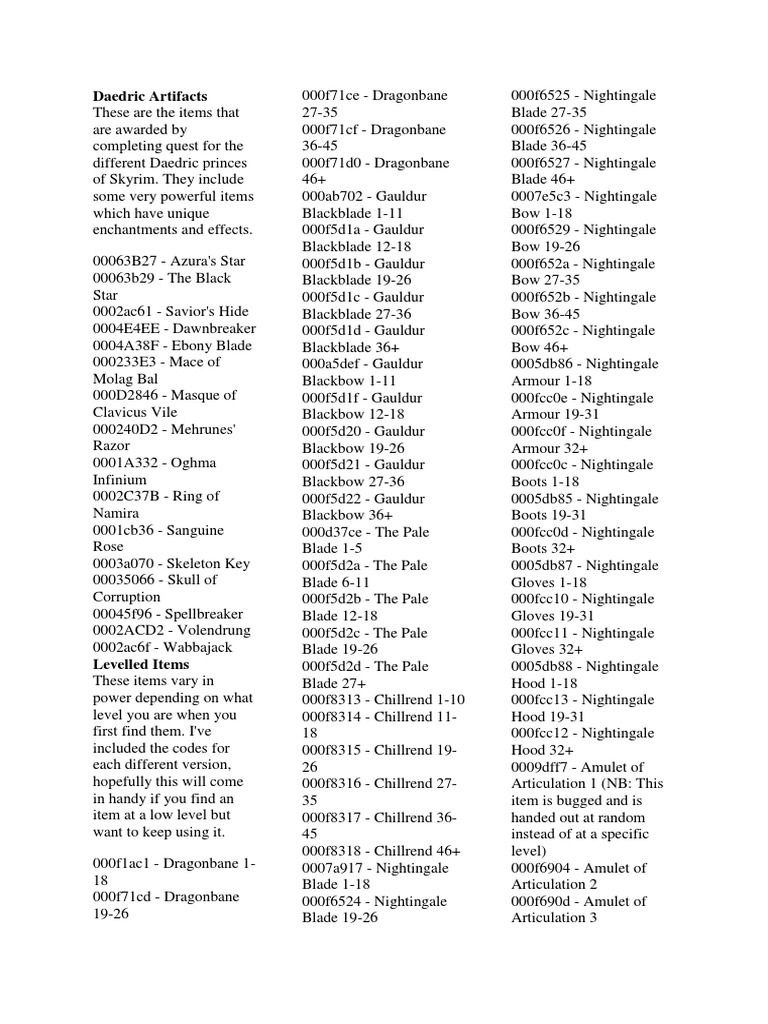 Cheat Codes Skyrim PDF Shield Leisure