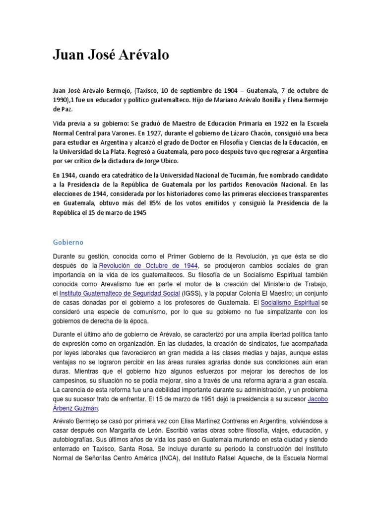 Legado de Juan José Arévalo en Guatemala | PDF | Guatemala | Formas de ...