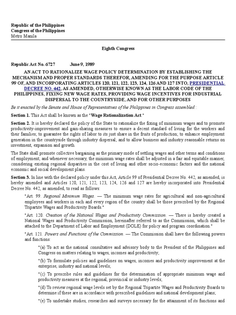 Wage Rationalization Act of 1989 | PDF | Wage | Employment