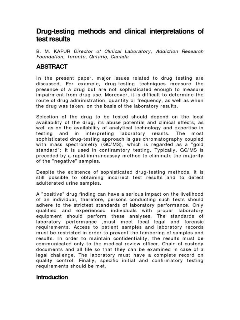 Drug Testing Methods PDF Gas Chromatography High Performance