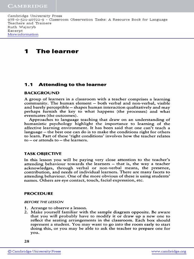 Classroom Observation Tasks Excerpt | PDF | Educational Environment ...