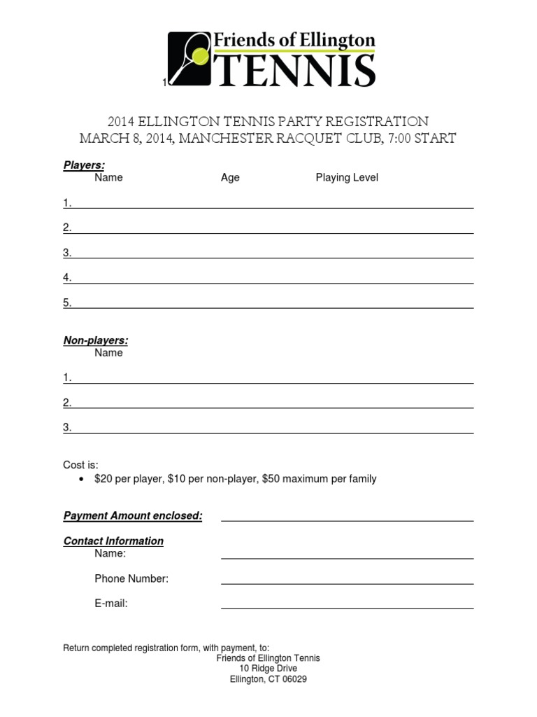 2014 Ellington Tennis Party Registration | PDF | Games Of Physical ...