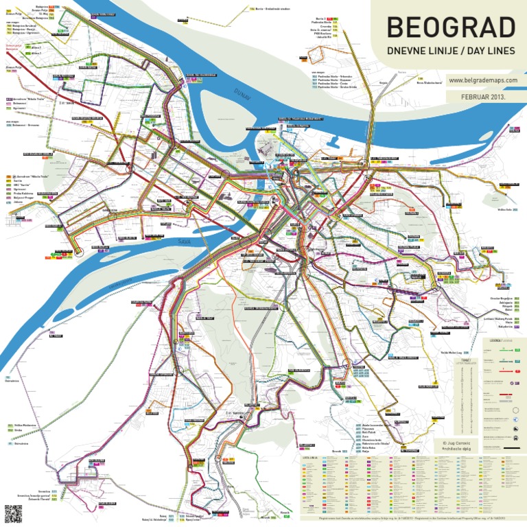 Beograd Dnevne Linije Velika Mapa Map of belgrade Public transport bus