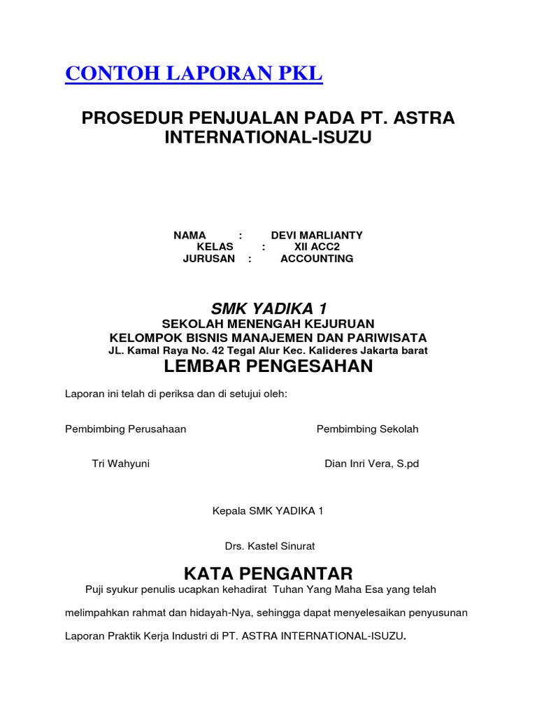 Contoh Kata Pengantar Untuk Laporan Pkl Akuntansi Kumpulan Contoh Laporan