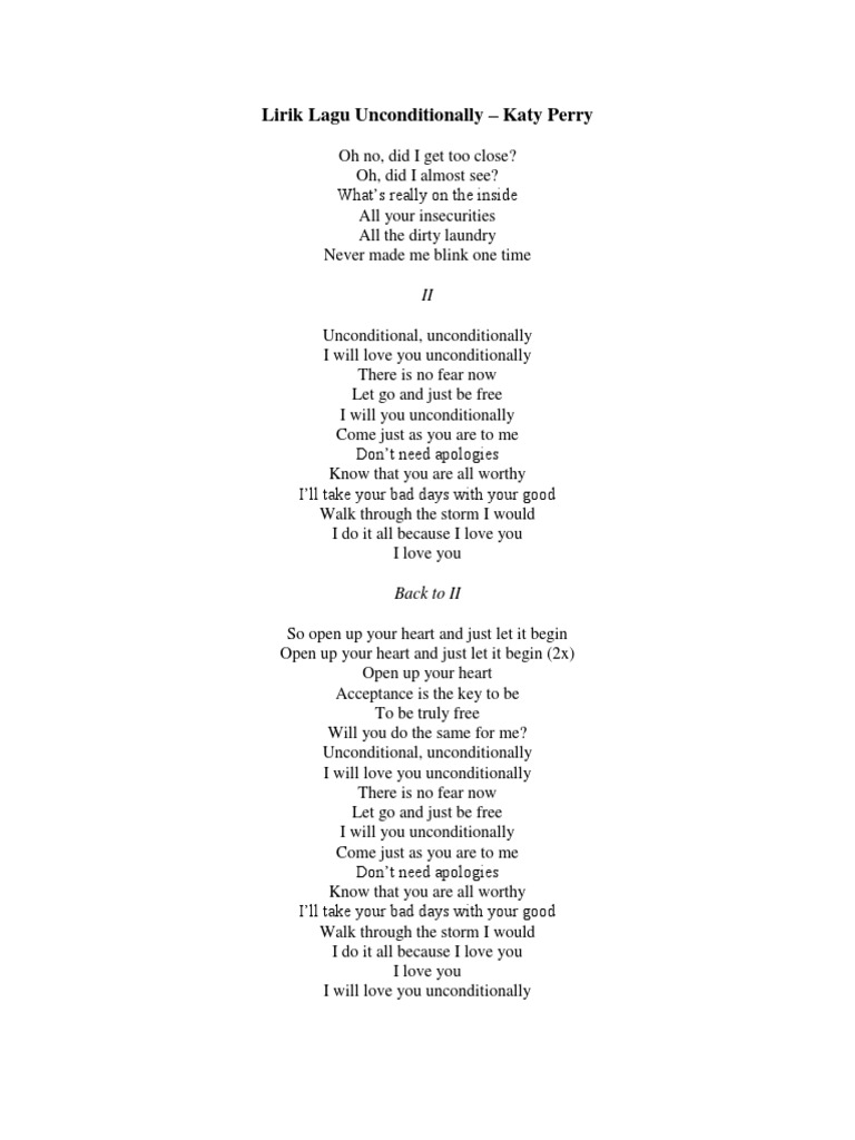 Lirik Lagu Unconditionally