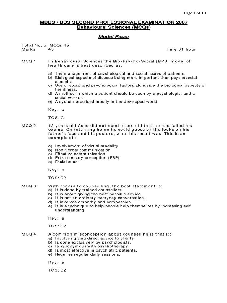 Behavioral Sciences MCQs for Exams | PDF | Classical Conditioning ...