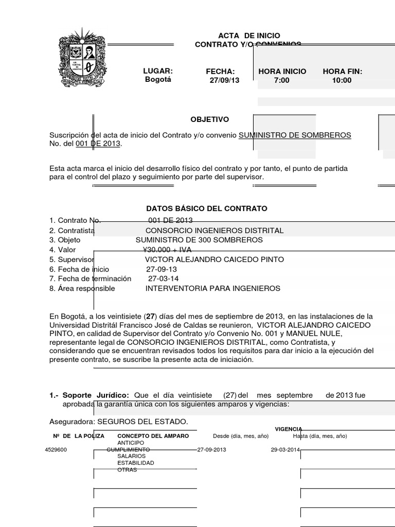 Acta de Inicio Contrato | PDF