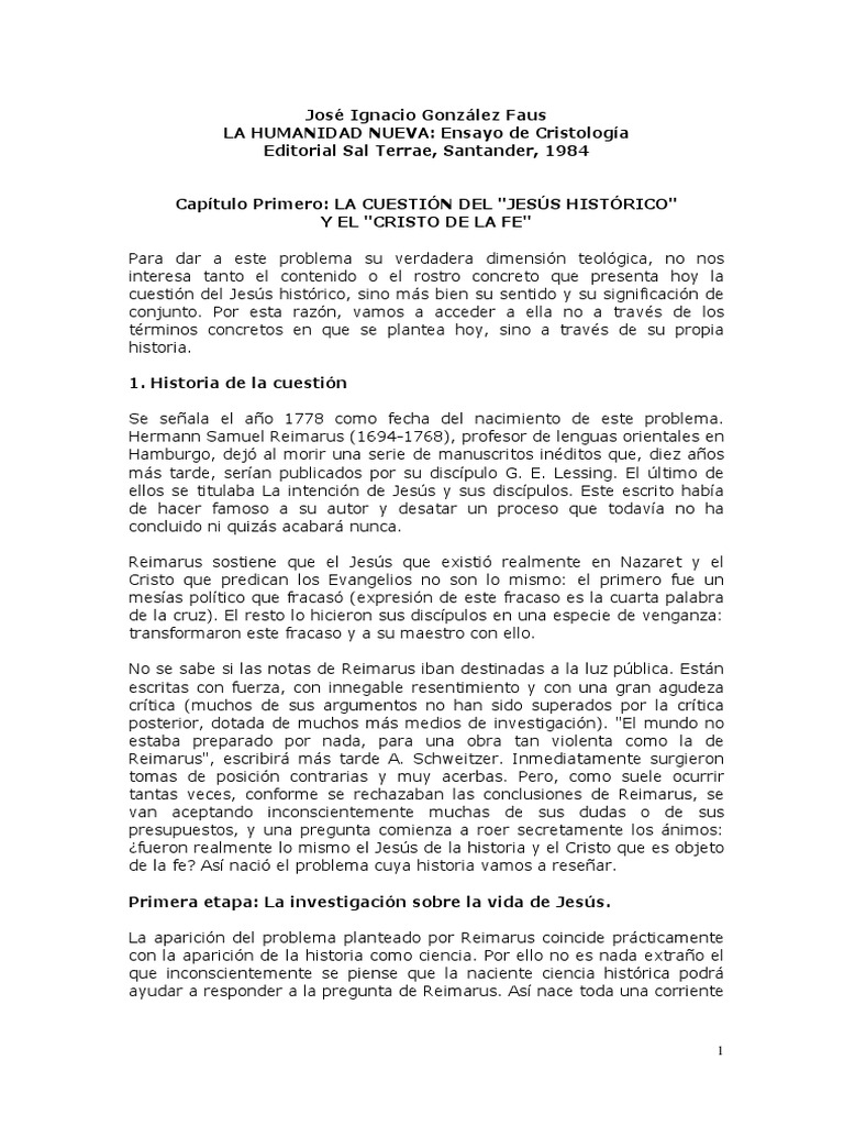 Jesus Historico PDF Fe Jesús