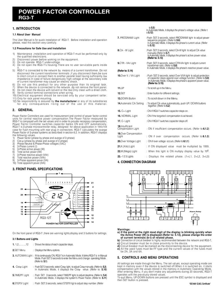 Power Factor Controller Manuals | PDF | Ac Power | Capacitor