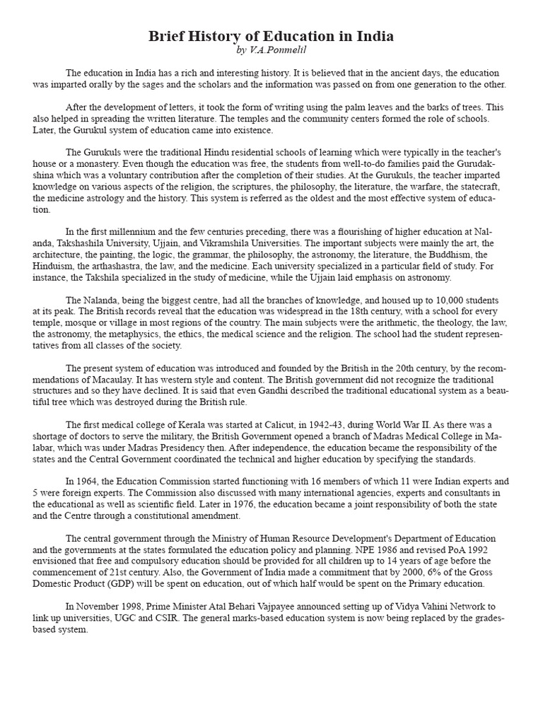 Brief History of Education in India PDF Religious Education