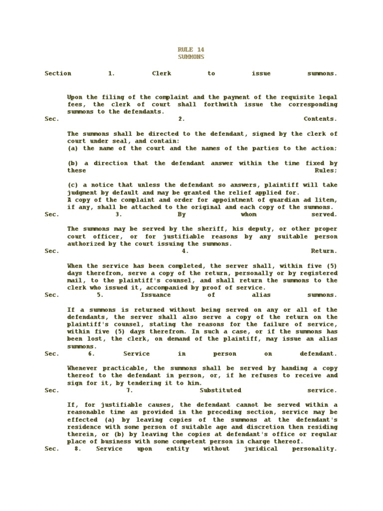 Summons Service Of Process Summons