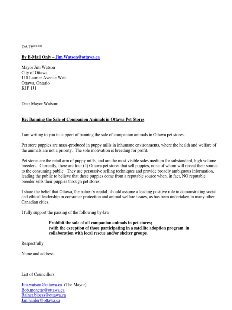 TEMPLATE Letter For Ottawa Mayor | PDF | Politics | Social Science