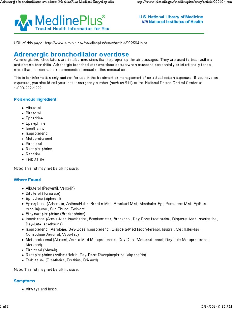 Adrenergic Bronchodilator  Epinephrine  Drug Overdose