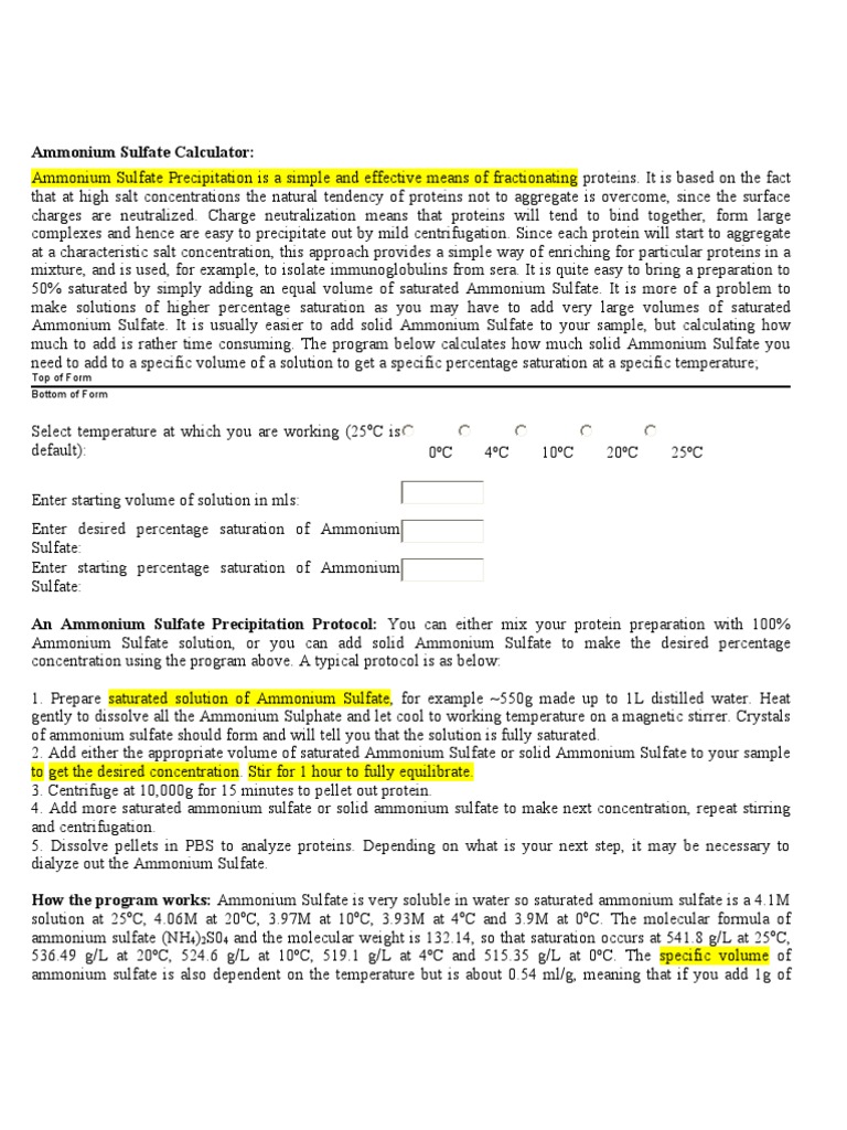 Ammonium Sulfate Precipitaion Solubility Solution