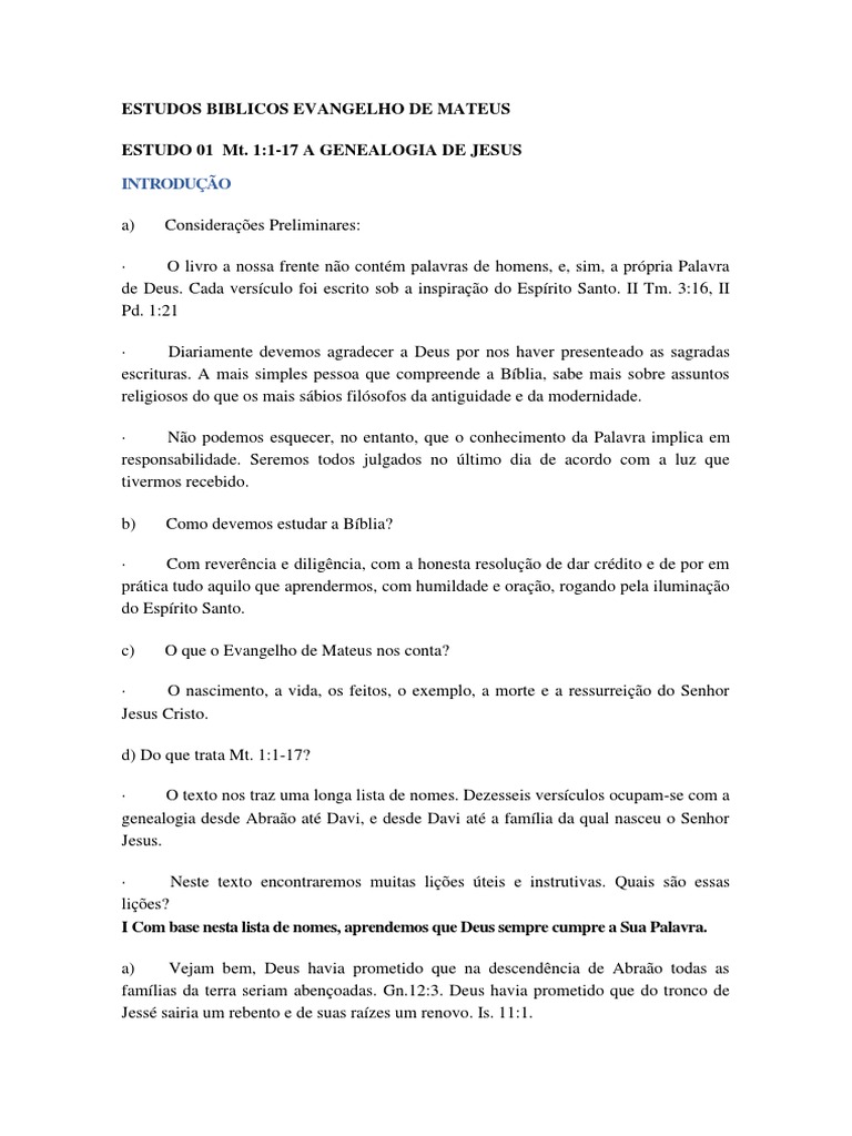 A Genealogia De Jesus Cristo 2 Pdf Evangelho De Mateus Bíblia