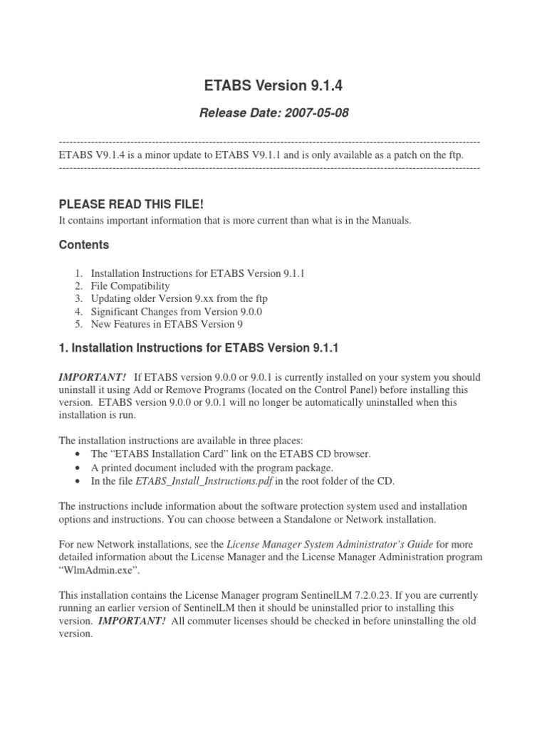 ETABS | PDF | Installation (Computer Programs) | Software Bug