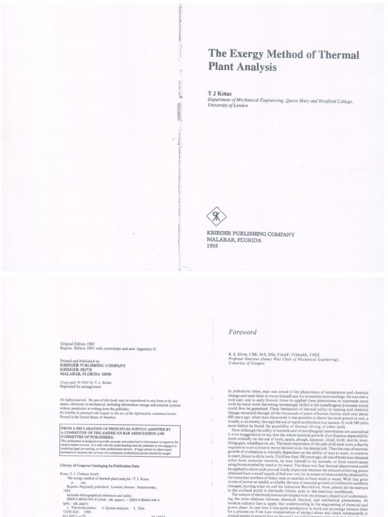 Kotas - The Exergy Method of Thermal Plant Analysis | PDF