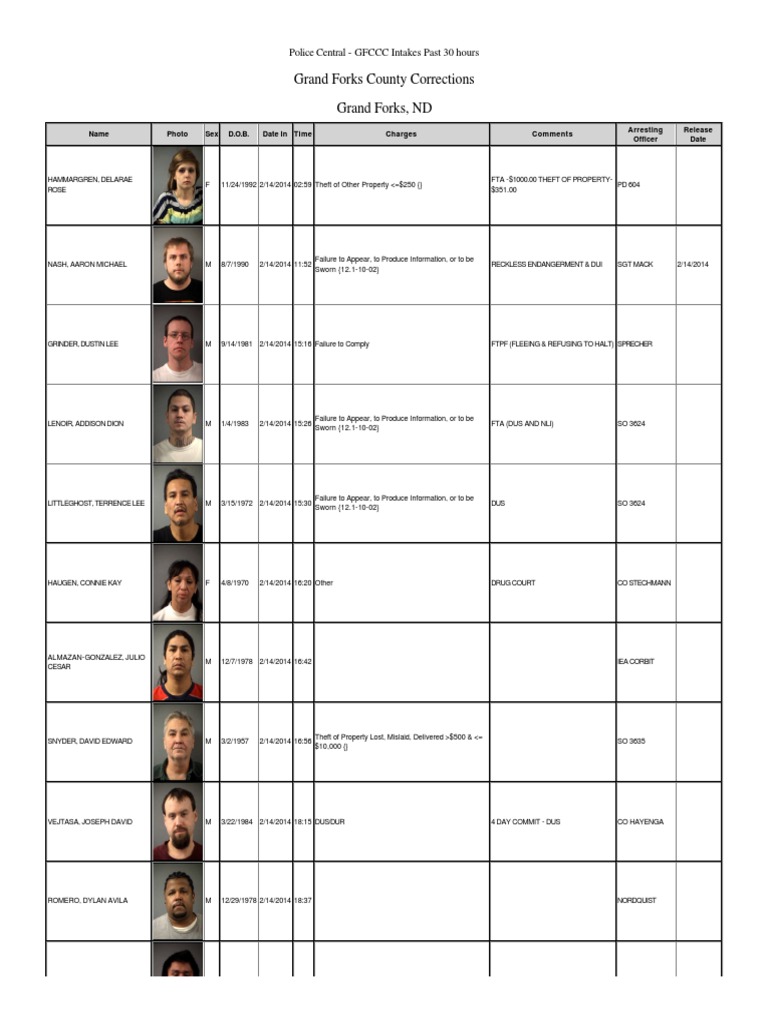 Grand Forks County arrests 2/15/2014