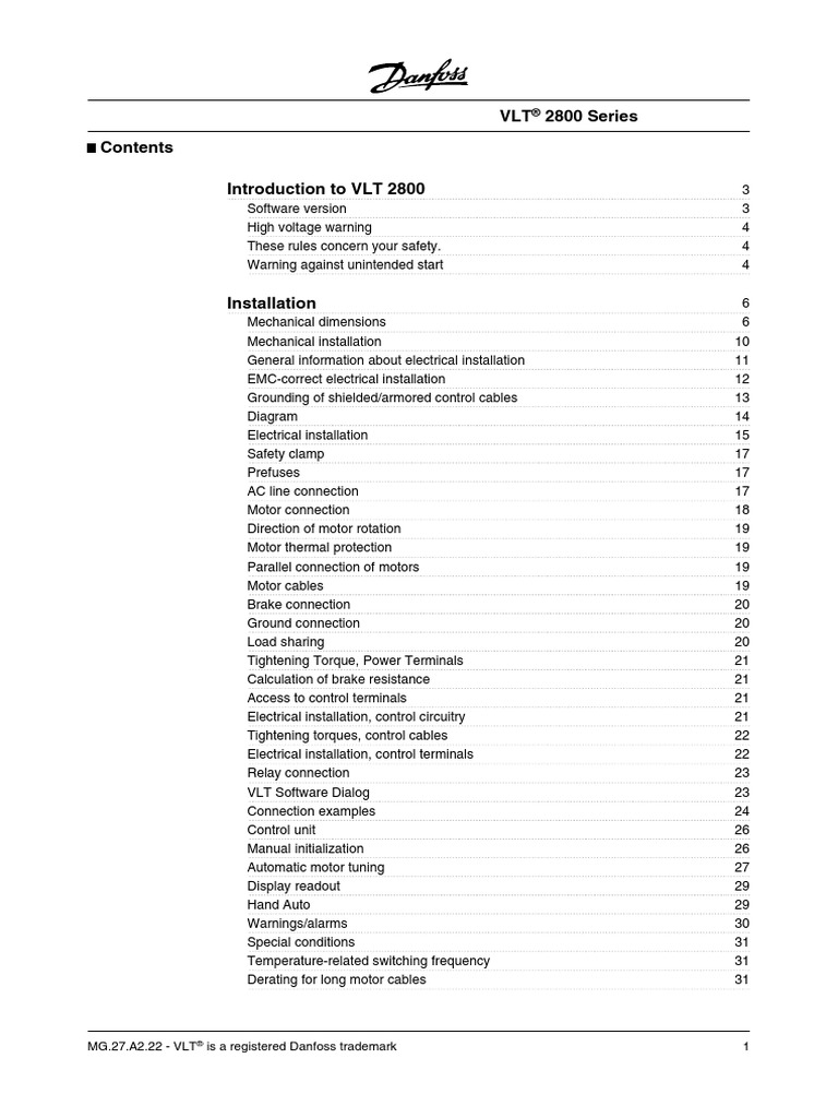 Danfoss VLT 2800 | PDF | Parameter (Computer Programming) | Mains ...