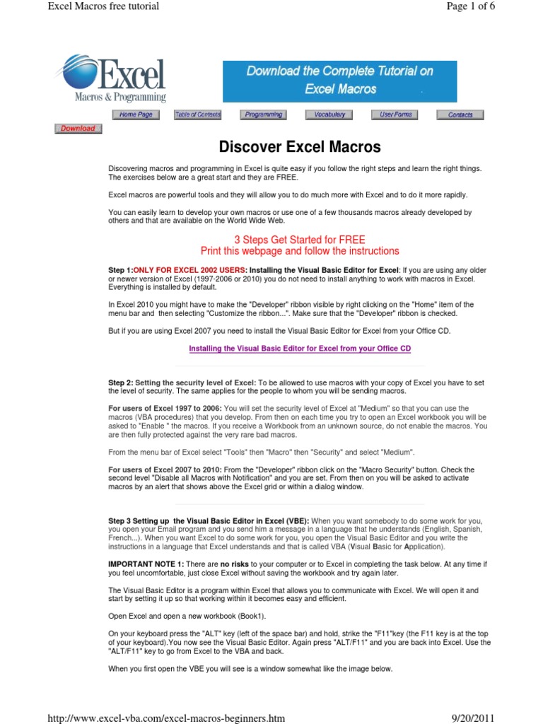 Excel Macros Beginners | PDF