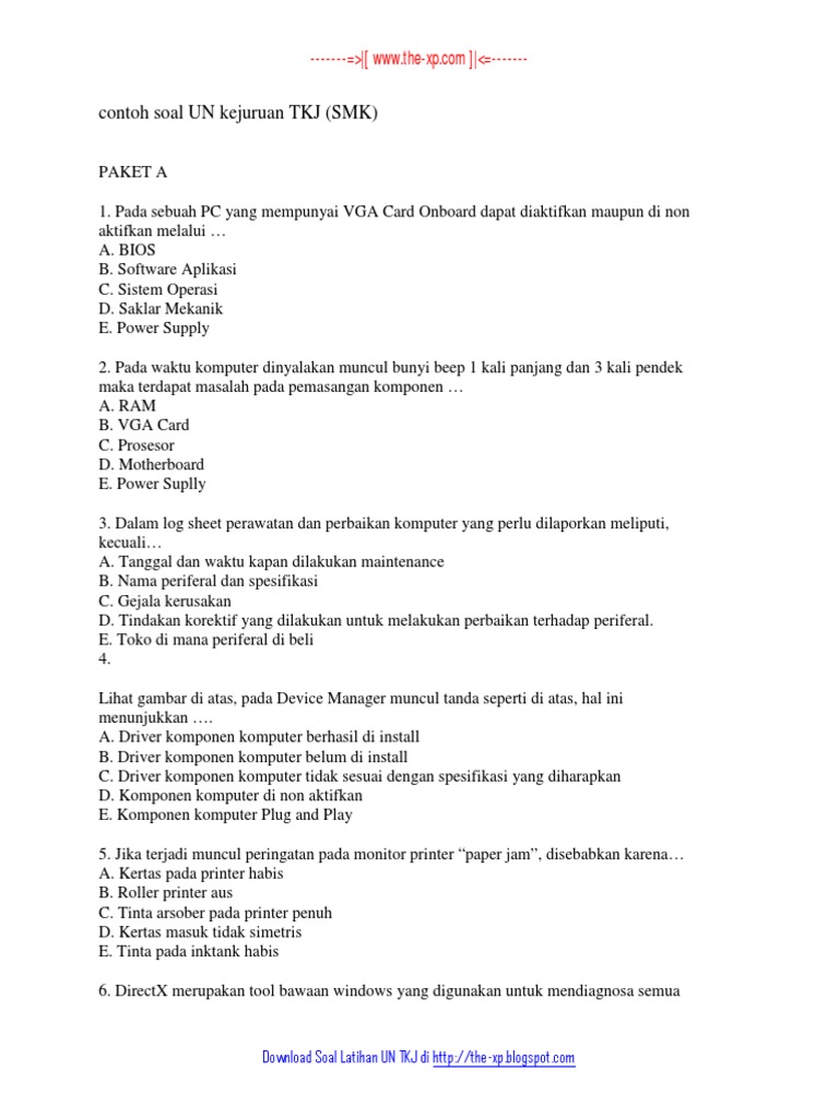 Contoh Soal Un Kejuruan Tkj Smk Lengkap