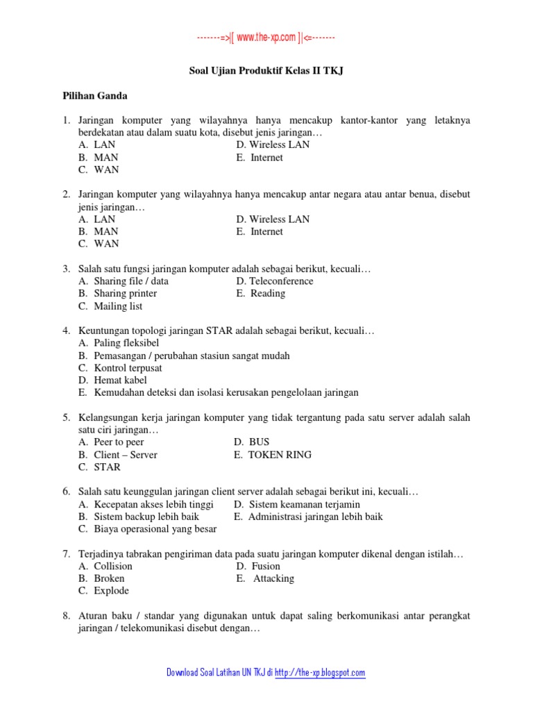 Soal Latihan UN TKJ Kelas XI PDF
