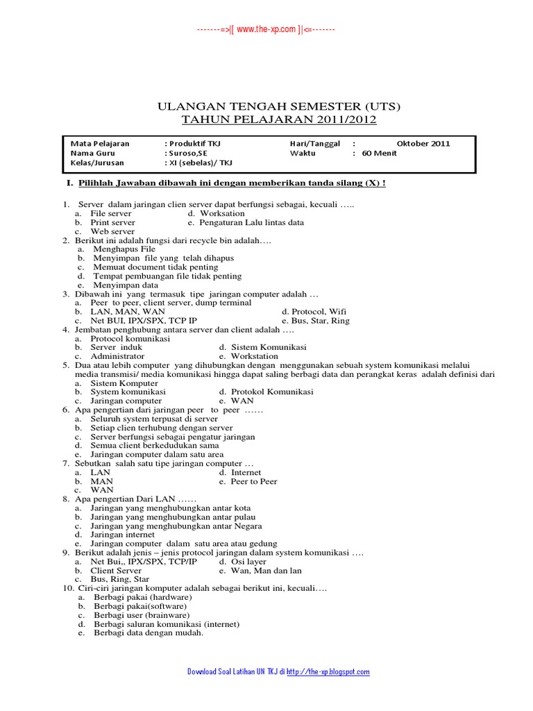 12 Soal Mid Produktif Tkj Kelas Xi Www The Xp Com