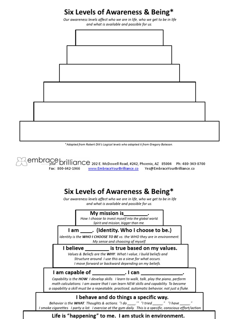 Levels of Awareness and Being Consciousness Awareness