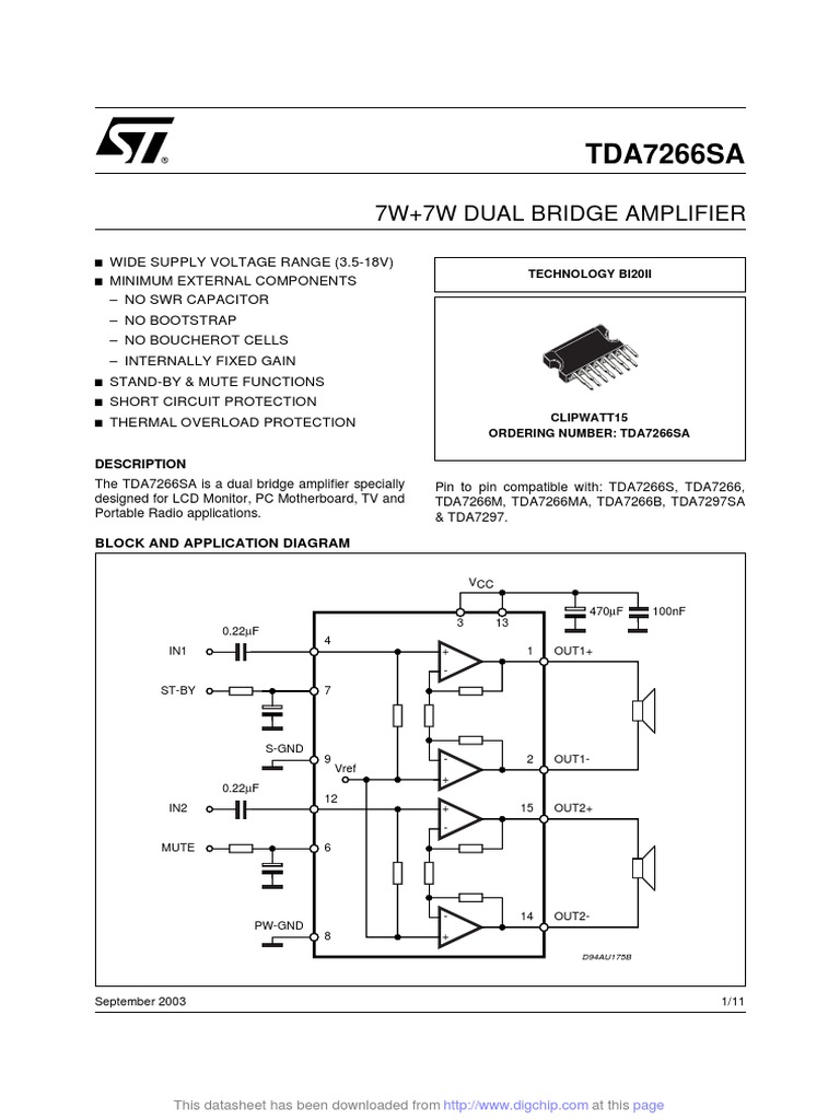 Tda7266sa Amplifier Circuit Diagram
