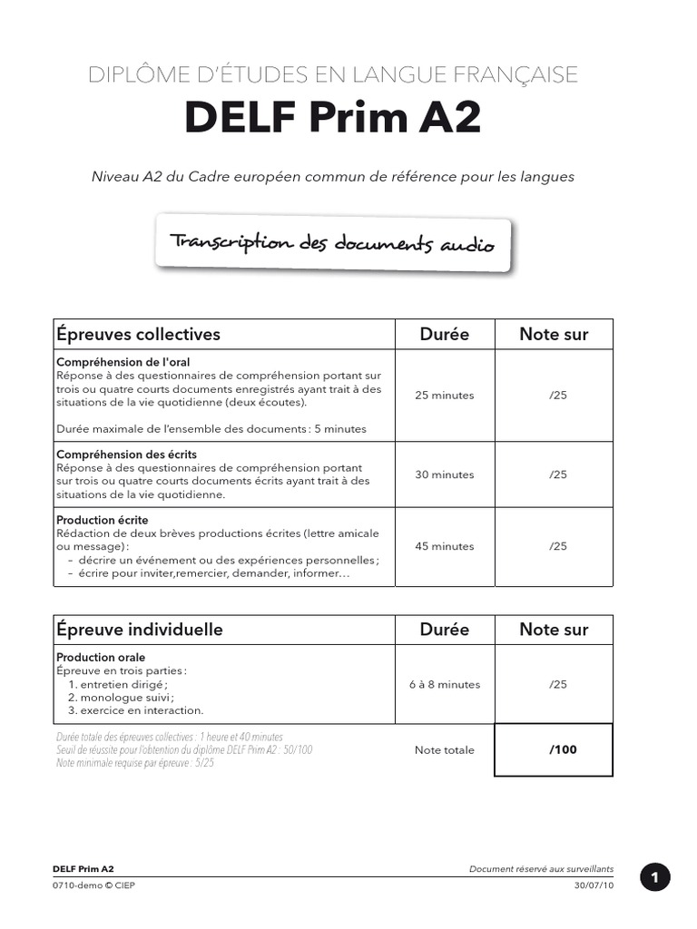 Livret Surveillant Delf Prim A2 Langues